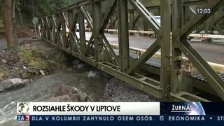 Veľká voda strhla most na Liptove, kamióny sa dočasne musia brodiť