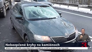 Na ceste pri Ružomberku zasiahol padajúci ľad z návesu kamióna auto, vodič nákladiaku ušiel