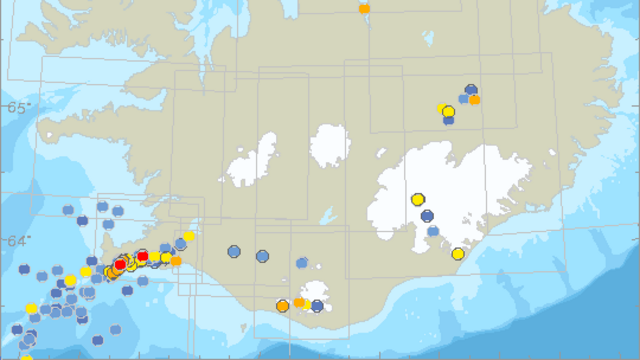 Mapa zemetrasení na Islande