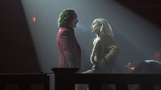 Joaquin Phoenix, left, and Lady Gaga in a scene from "Joker: Folie Ă  Deux