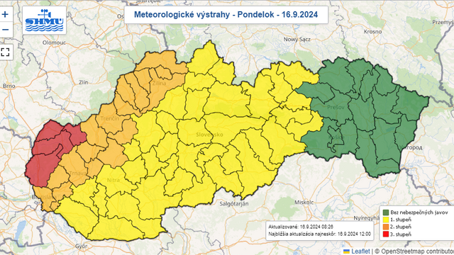 výstrahy počasie pondelok